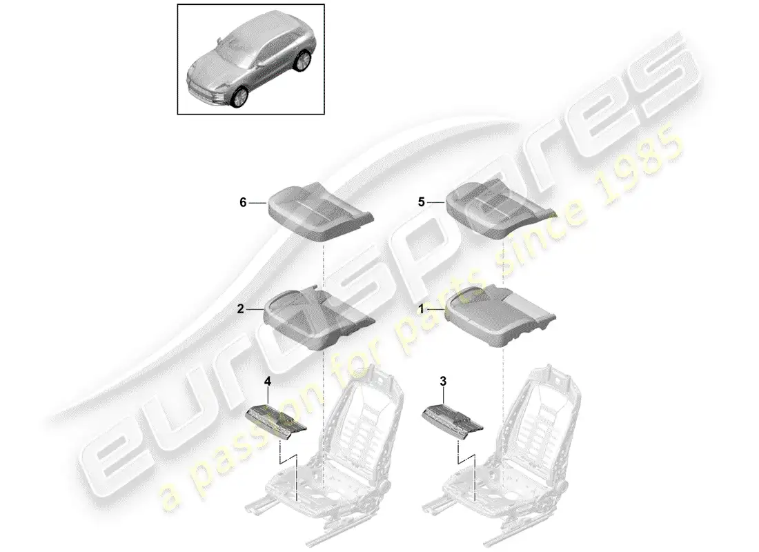 porsche 2020 (macan) parte de espuma diagrama de piezas