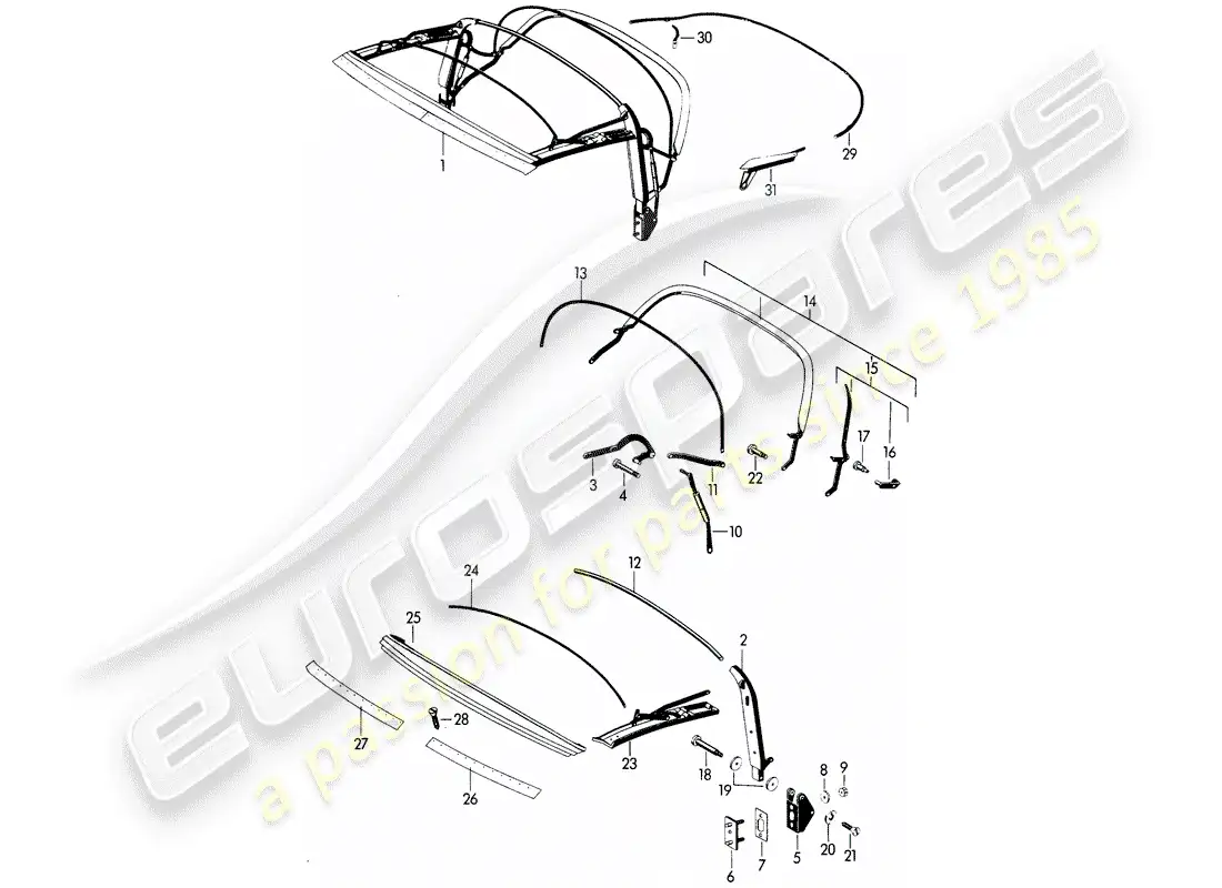 porsche 1965 (356b/356c) marco superior diagrama de piezas