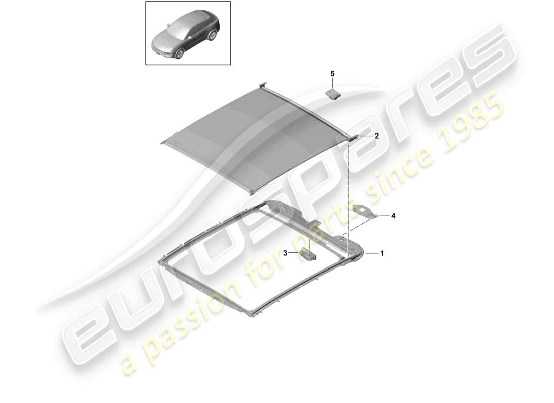 porsche 2021 (cayenne e3 9ya/9yb) techo de cristal diagrama de piezas