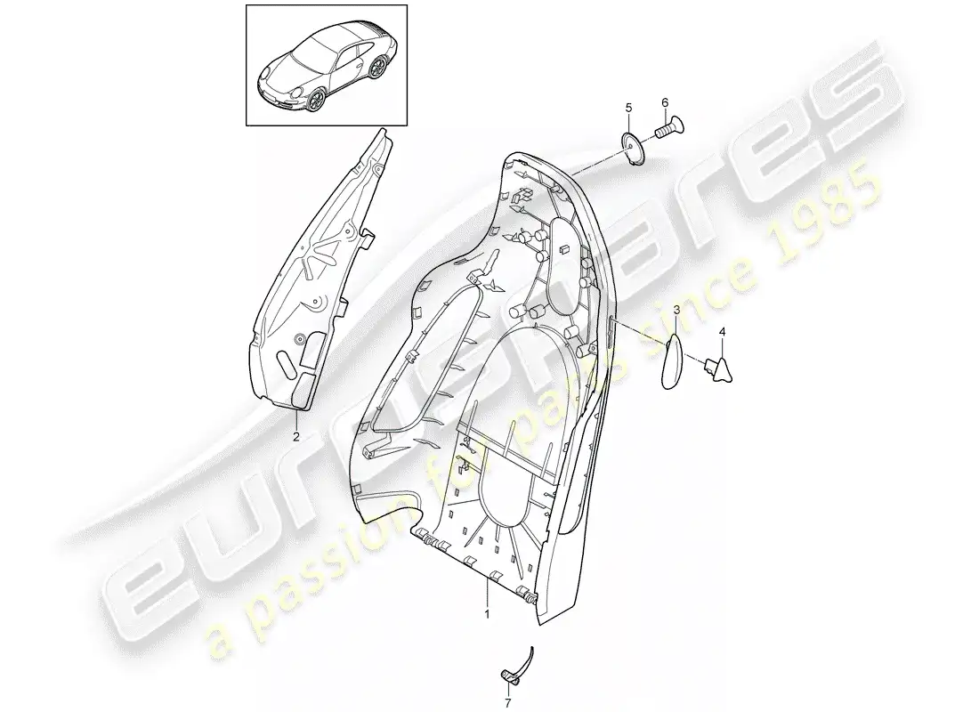 porsche 2012 (997-2) carcasa del respaldo diagrama de piezas
