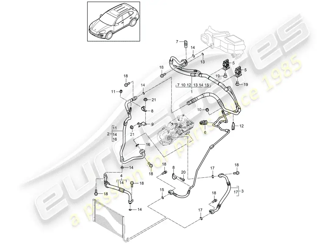 porsche 2012 (cayenne e2 92a) circuito refrigerante diagrama de piezas