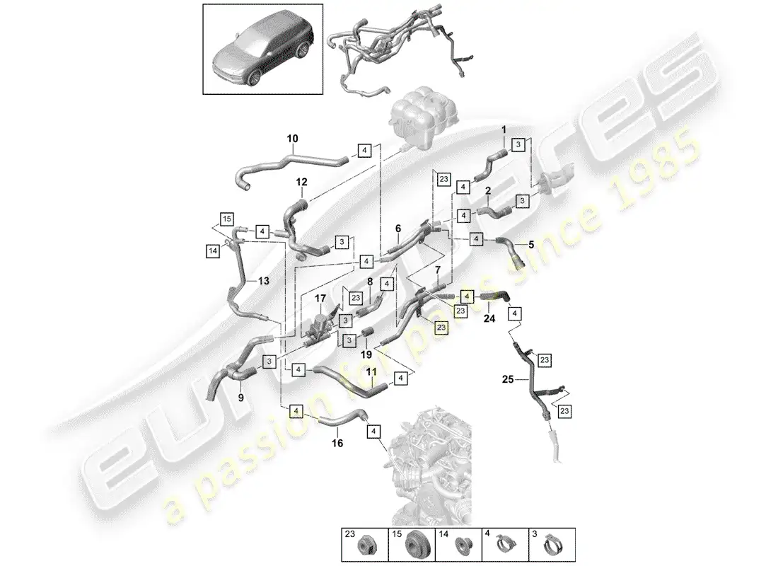 porsche 2018 (cayenne e3 9ya/9yb) calentador diagrama de piezas