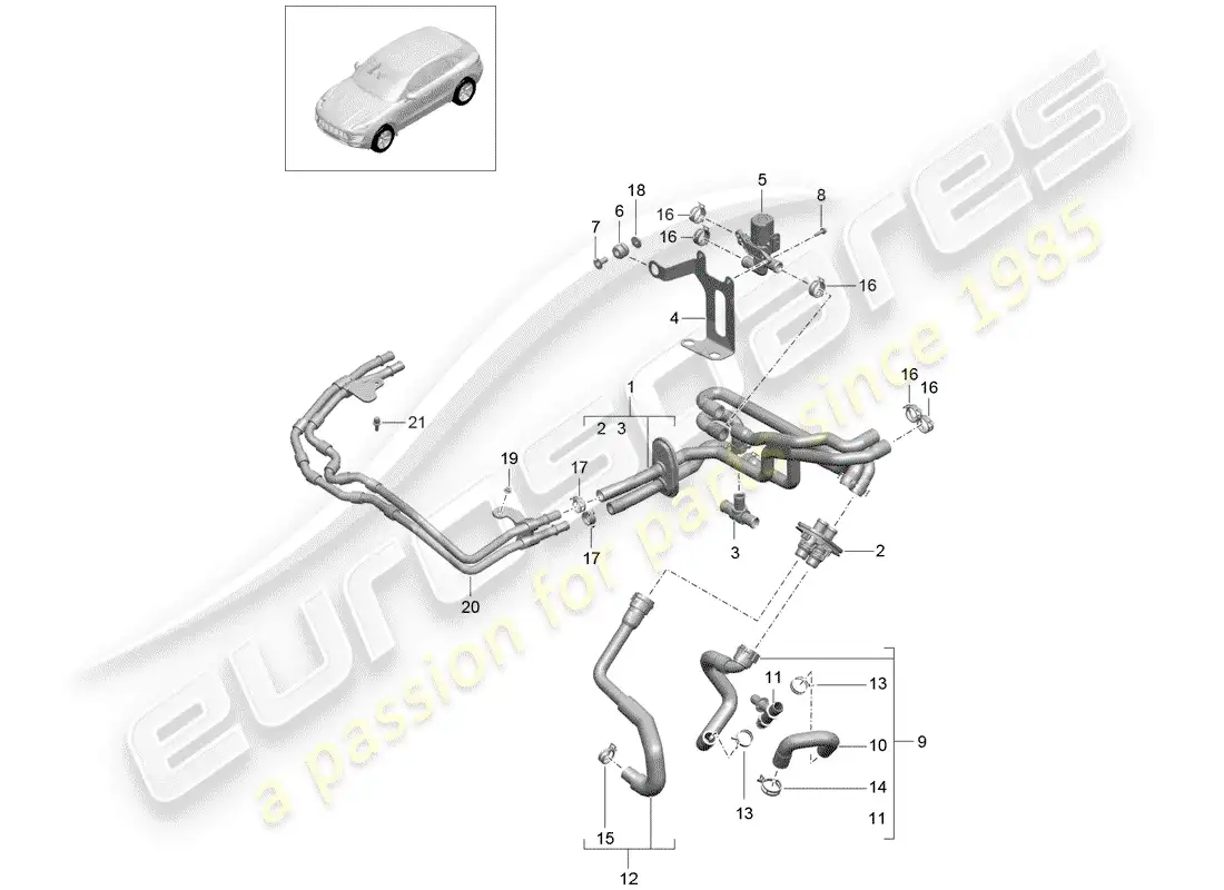 porsche 2018 (macan) diagrama de piezas del calentador