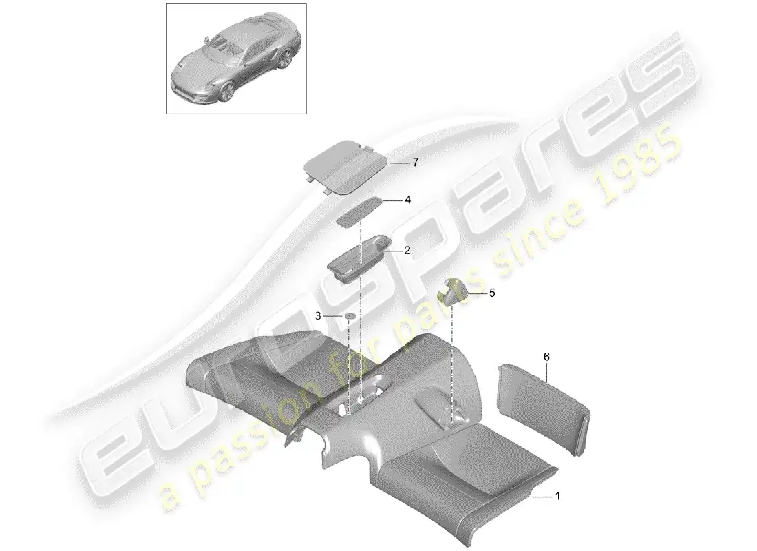 porsche 2015 (991-1 turbo) cojín del asiento trasero diagrama de piezas
