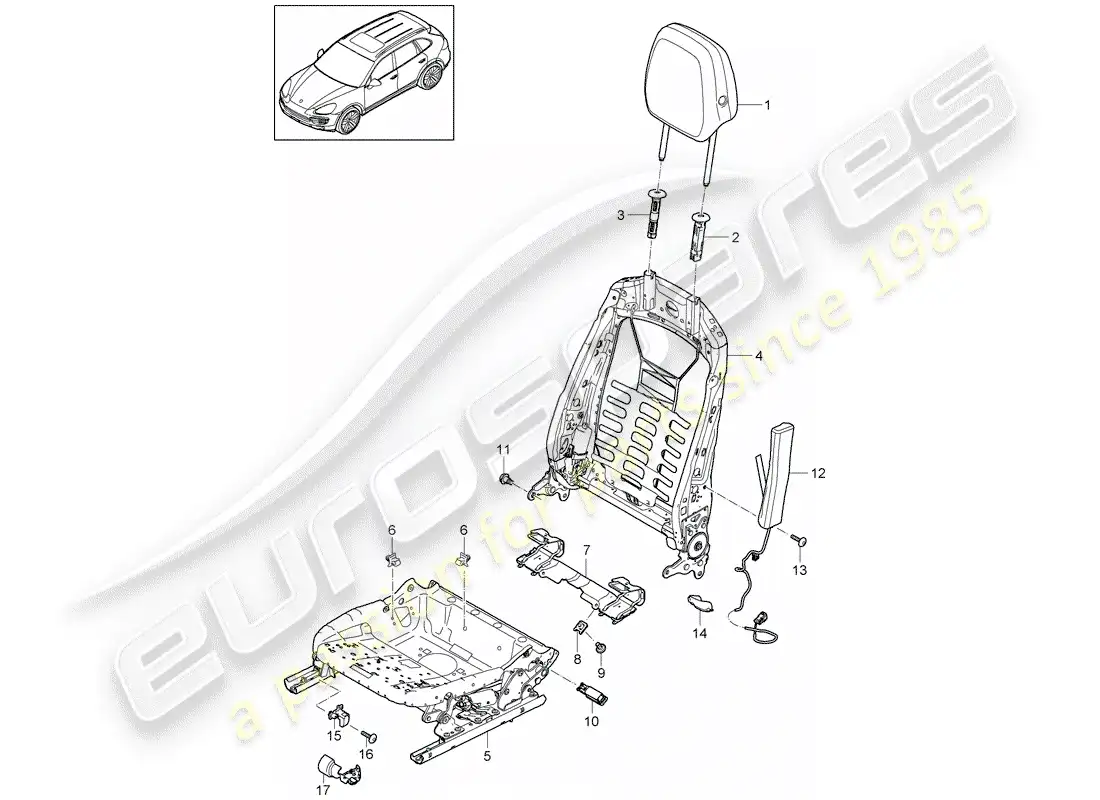 porsche 2012 (cayenne e2 92a) marco - respaldo diagrama de piezas