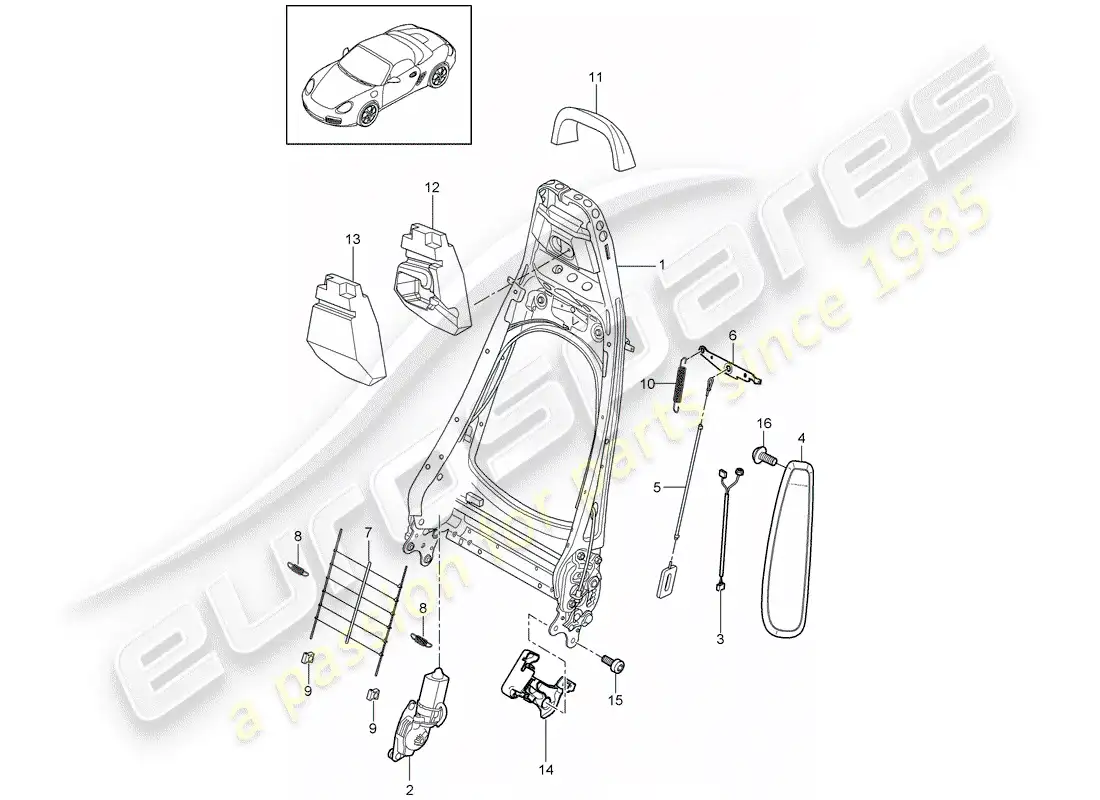 porsche 2012 (987 boxster) marco del respaldo diagrama de piezas