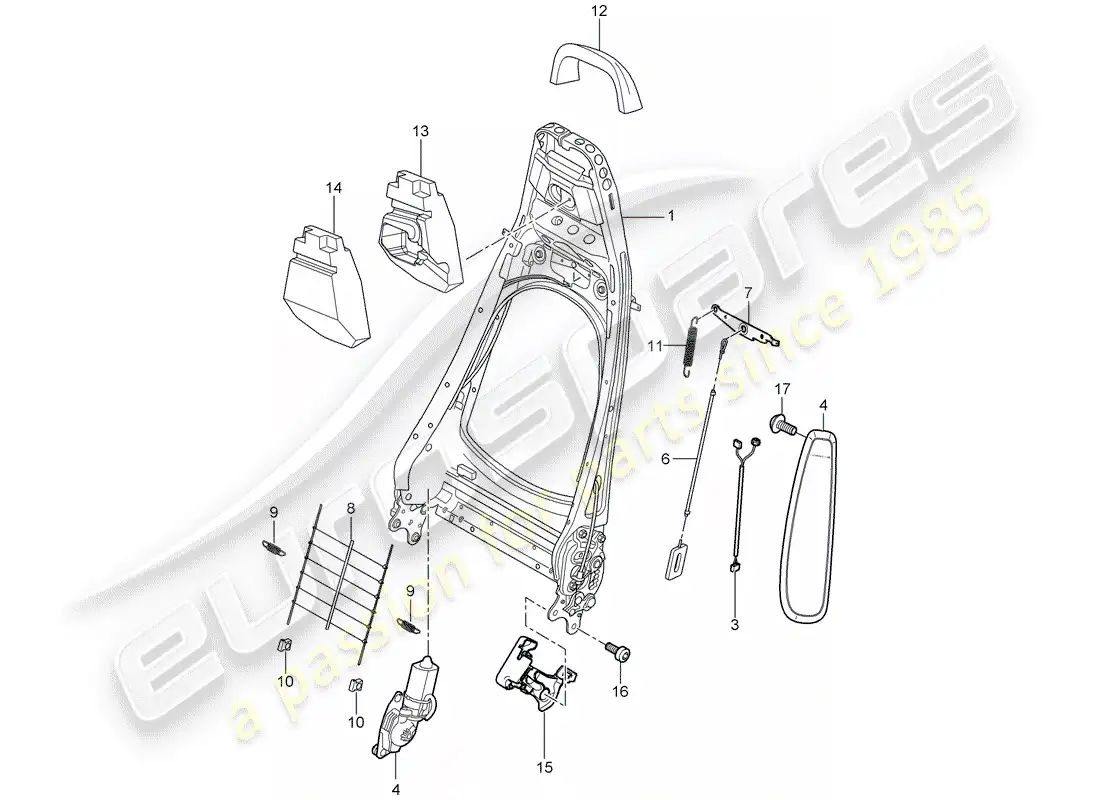 porsche 2007 (987 cayman) marco del respaldo diagrama de piezas