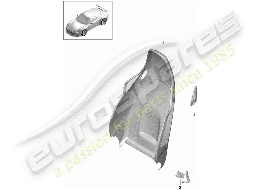 porsche 2014 (991-1 r/gt3/rs) carcasa del respaldo diagrama de piezas