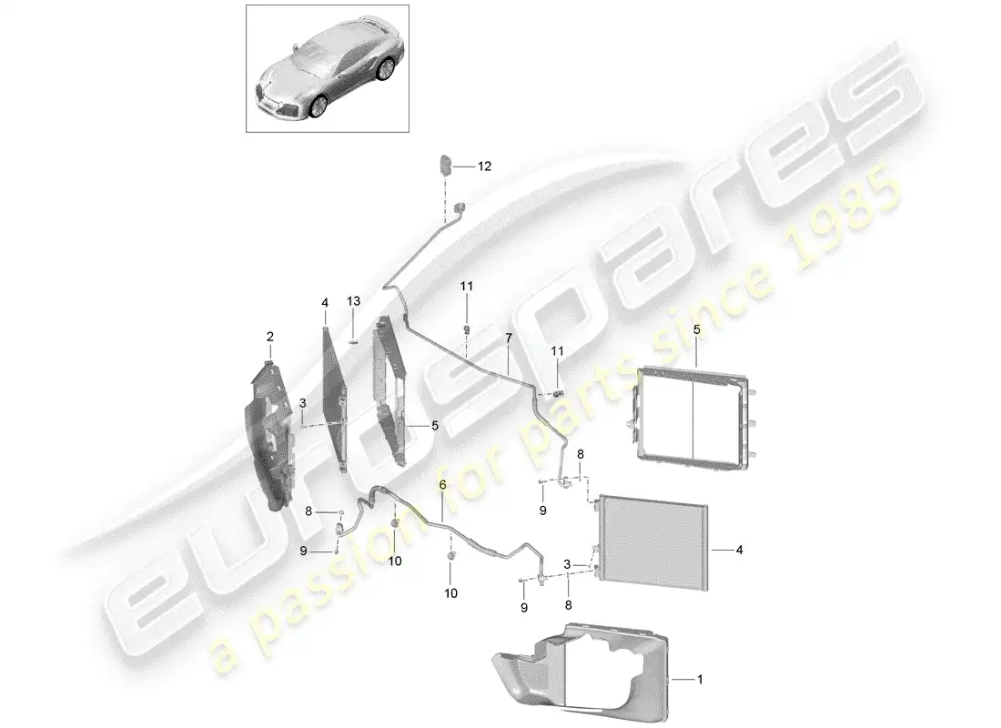 porsche 2015 (991-1 turbo) circuito refrigerante diagrama de piezas