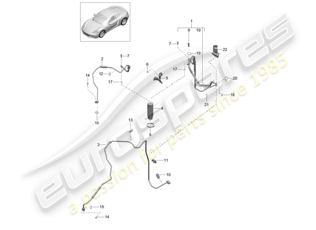 porsche 2023 (718 cayman) circuito refrigerante línea de refrigerante diagrama de piezas del secador