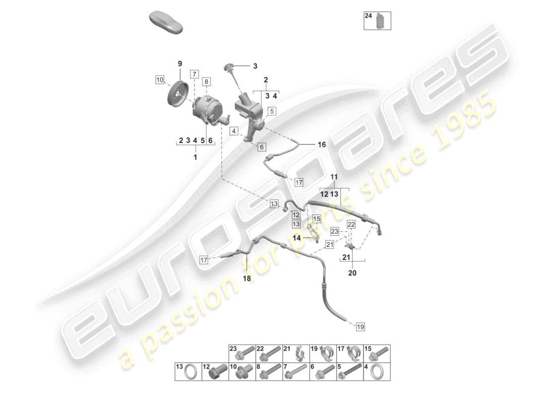 porsche 2023 (992-1 turbo / s) diagrama de piezas pdcc de la línea hidráulica de la bomba hidráulica
