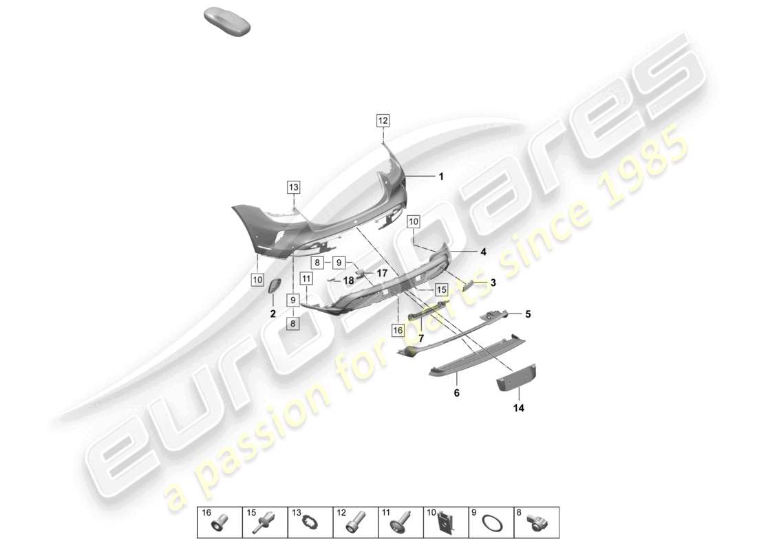 porsche 2026 (taycan 9j1-2) parachoques trasero turbo diagrama de piezas