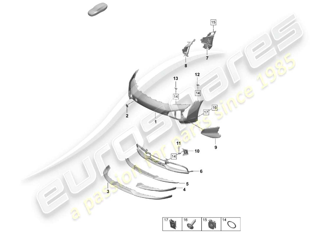 porsche 2026 (taycan 9j1-2) diagrama de piezas del parachoques delantero del taycan cross turismo turbo s