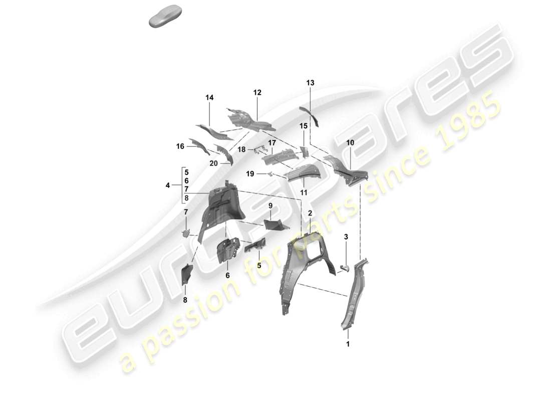 porsche 2026 (macan-e) diagrama de piezas del pilar c interior de la pieza lateral del pilar d trasero
