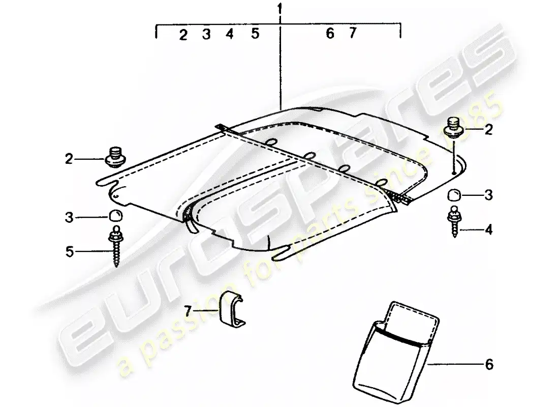 porsche 1992 (tequipment) cubierta de lona diagrama de piezas