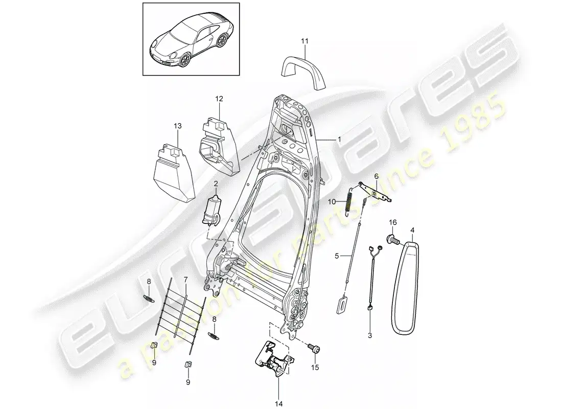 porsche 2012 (997-2) marco del respaldo diagrama de piezas