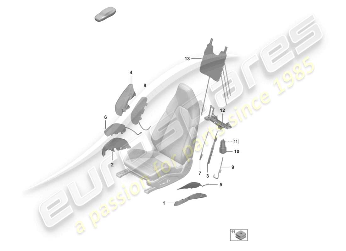 porsche 2023 (992-1 turbo / s) componentes neumáticos para asientos para vehículos con ajuste eléctrico del asiento 14-way para modelos con asientos ajustables eléctricamente 18-way diagrama de piezas