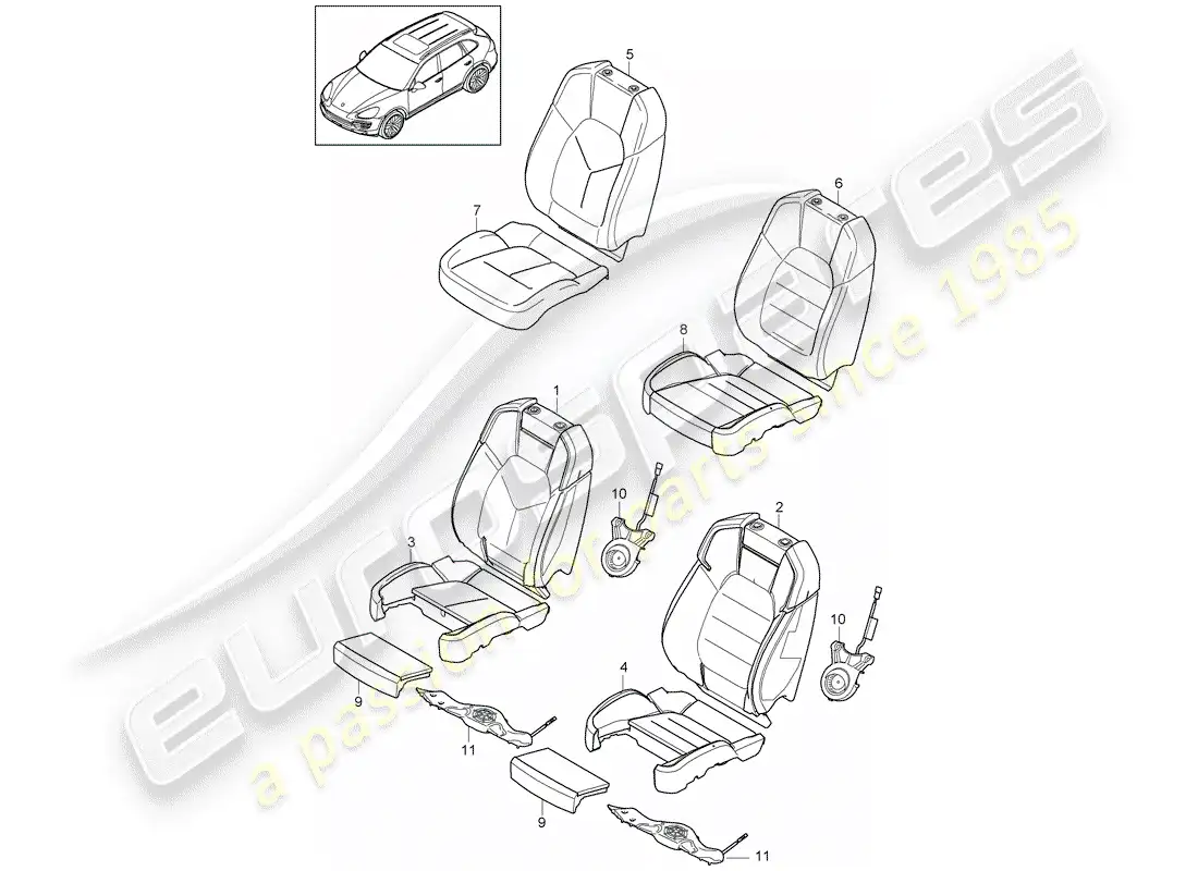porsche 2015 (cayenne e2 92a) parte de espuma diagrama de piezas