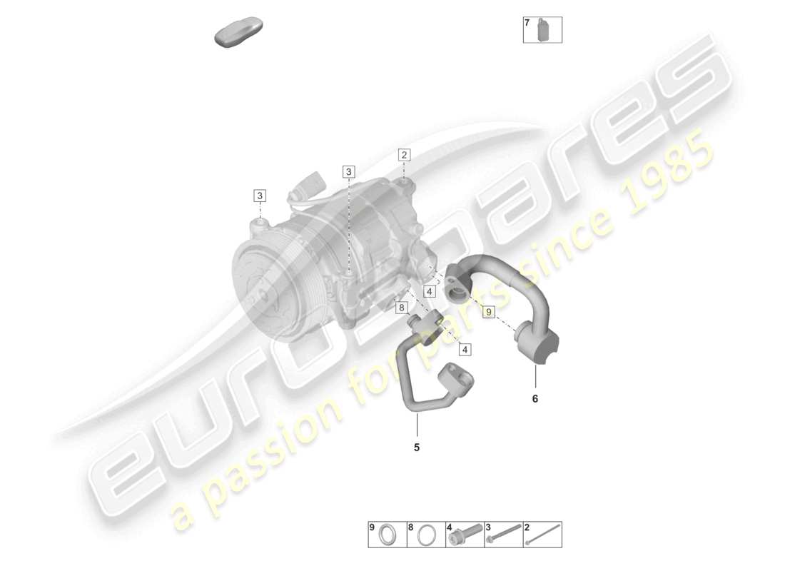 porsche 2025 (992-2 turbo / s) diagrama de piezas del compresor de aire acondicionado kaeltemittel r134a