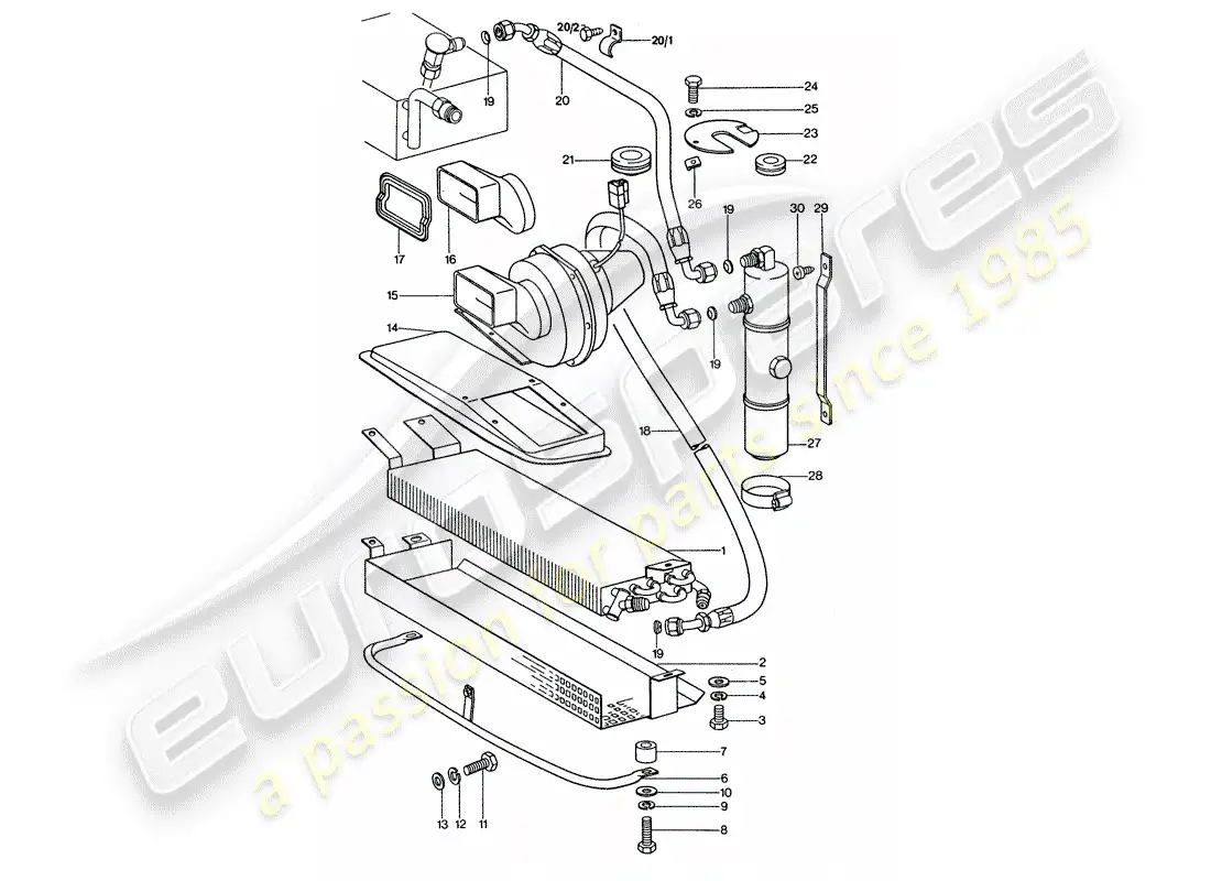 porsche 1975 (911 turbo) aire acondicionado - condensador - líneas diagrama de piezas