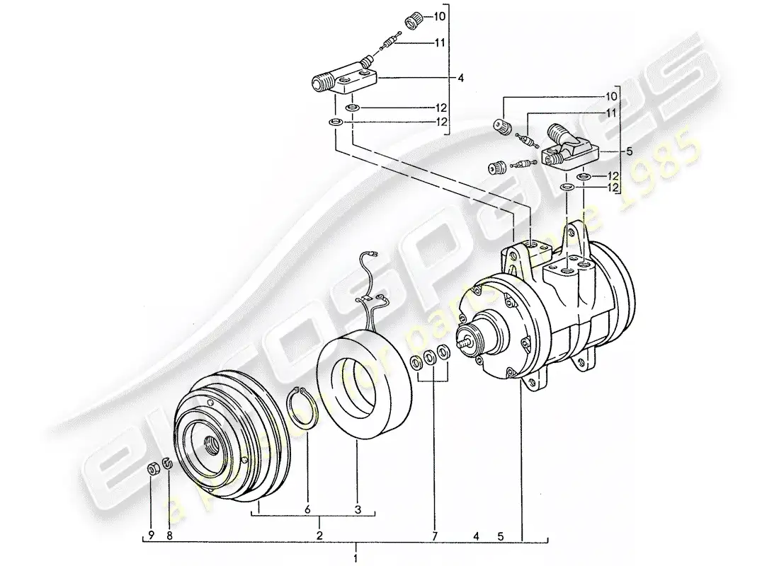 porsche 1990 (928) aire acondicionado - compresor diagrama de piezas
