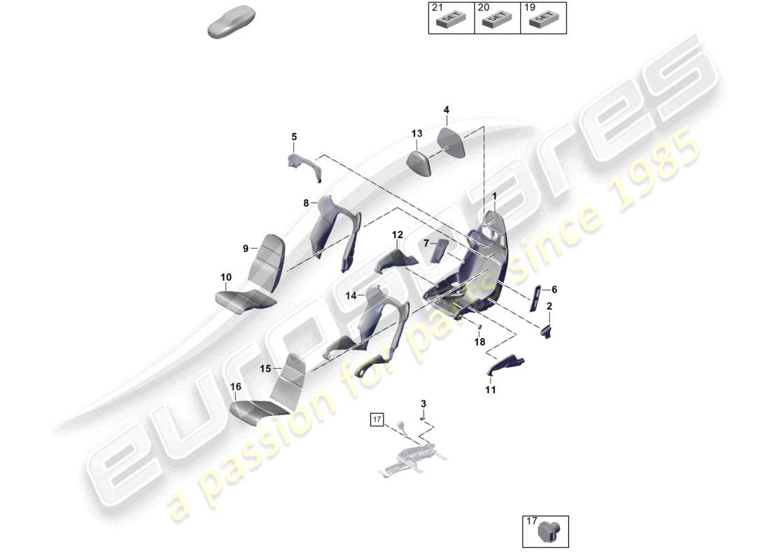 porsche 2025 (992-2 gt3) asiento de cubo marco del asiento fundas de asiento pieza de espuma diagrama de piezas