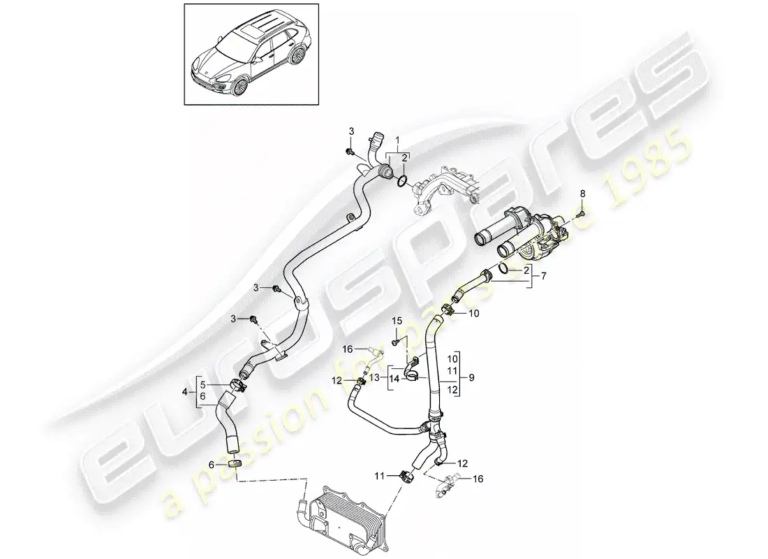 porsche 2013 (cayenne e2 92a) refrigeración por agua 2 diagrama de piezas