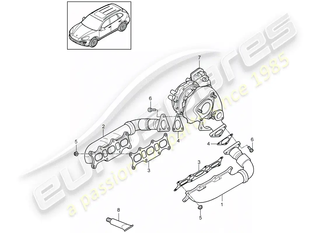 porsche 2016 (cayenne e2 92a) sistema de escape diagrama de piezas