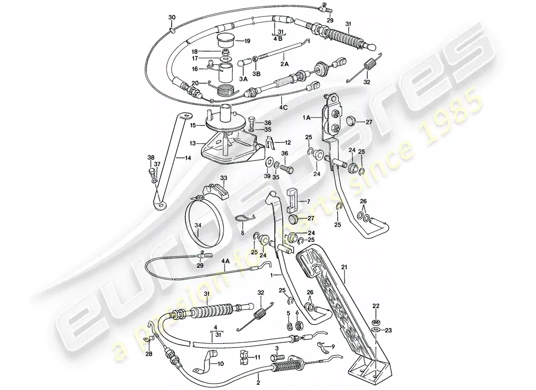 porsche 1978 (924) pedal del acelerador - cable del acelerador diagrama de piezas