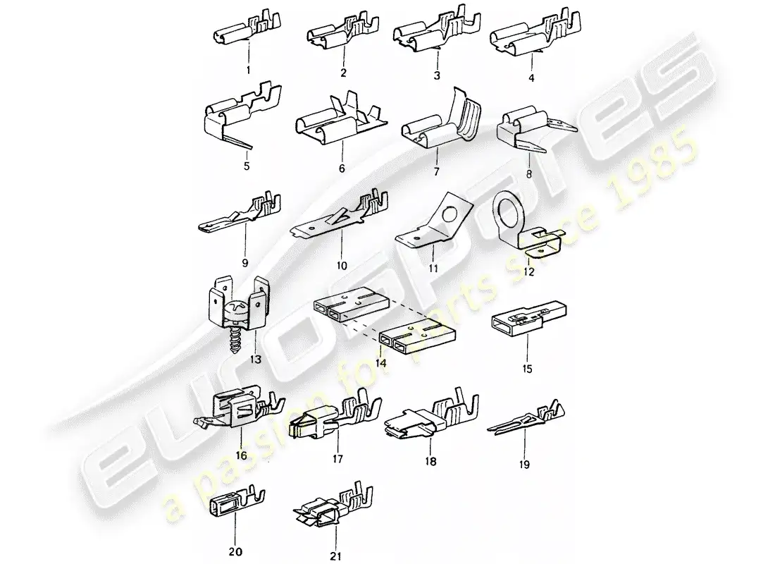 porsche 1990 (964) terminal de hoja macho - conector de empuje diagrama de piezas