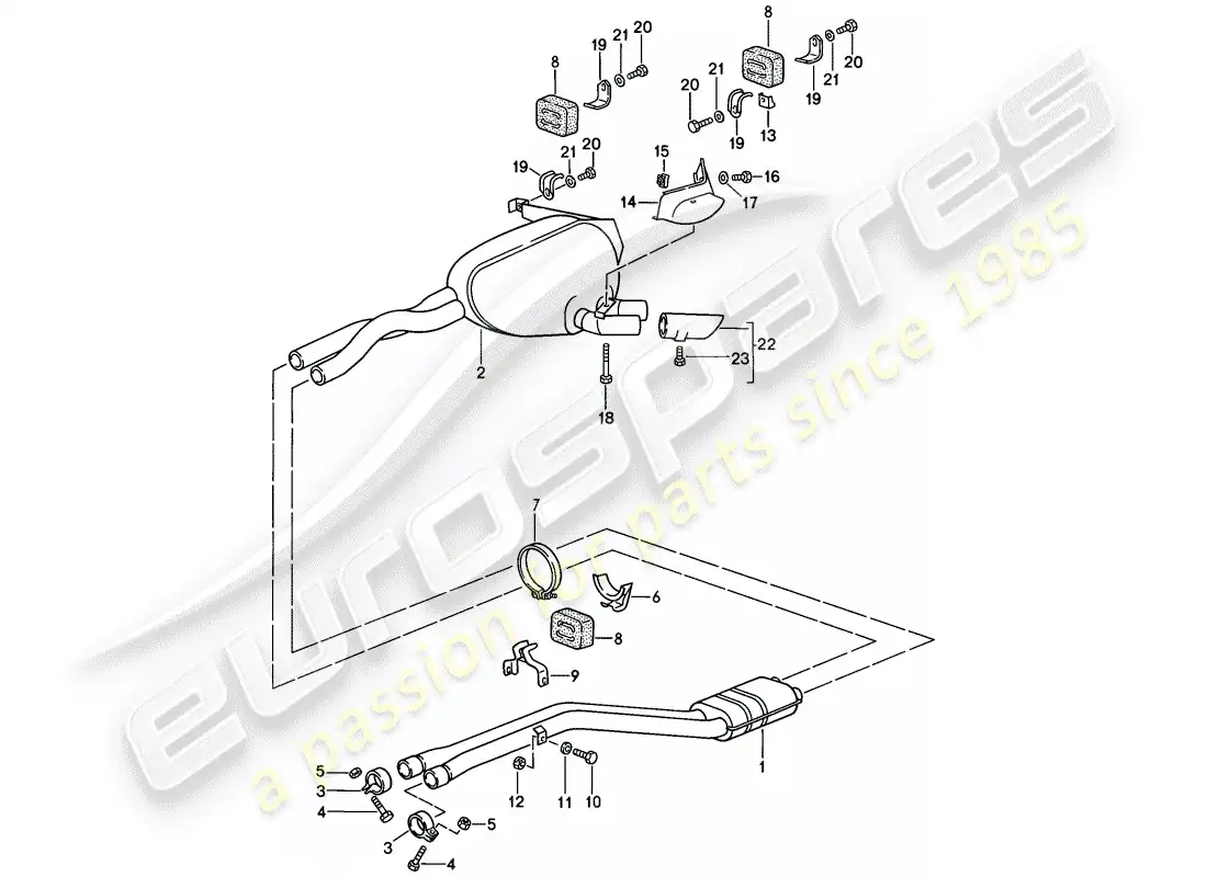 porsche 1986 (928) sistema de escape - silenciador - escape diagrama de piezas