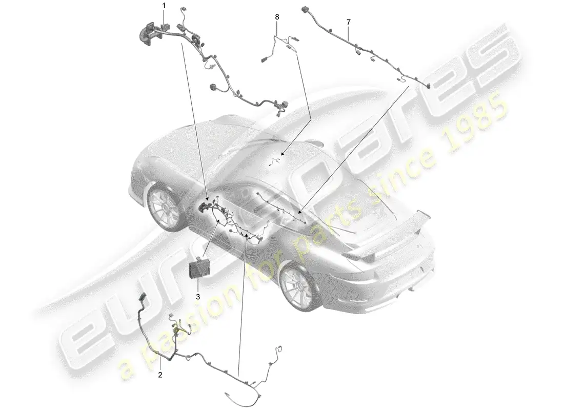 porsche 2017 (991-2 r/gt3/rs) cableando arneses diagrama de piezas