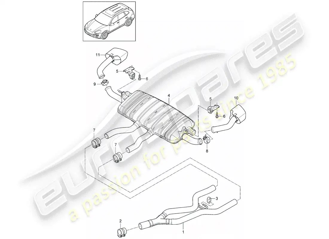 porsche 2016 (cayenne e2 92a) sistema de escape diagrama de piezas