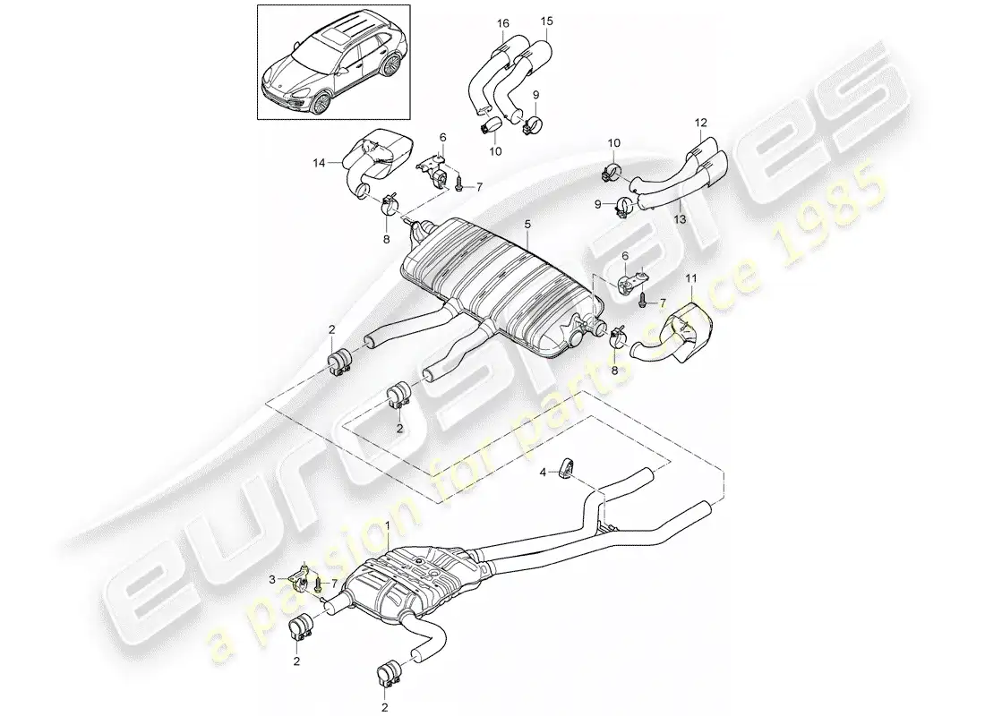 porsche 2012 (cayenne e2 92a) sistema de escape diagrama de piezas