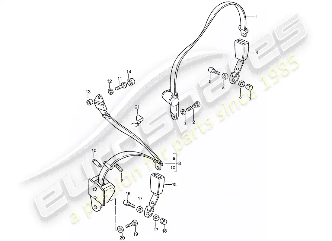 porsche 1990 (928) cinturón de seguridad diagrama de piezas