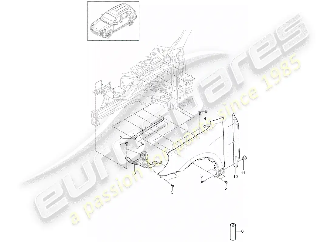 porsche 2013 (cayenne e2 92a) diagrama de piezas del guardabarros