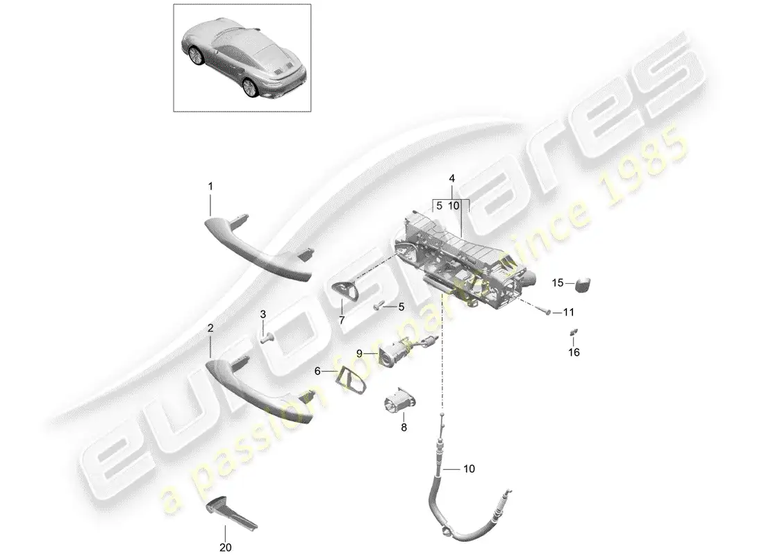 porsche 2015 (991-1 turbo) manija de puerta exterior diagrama de piezas