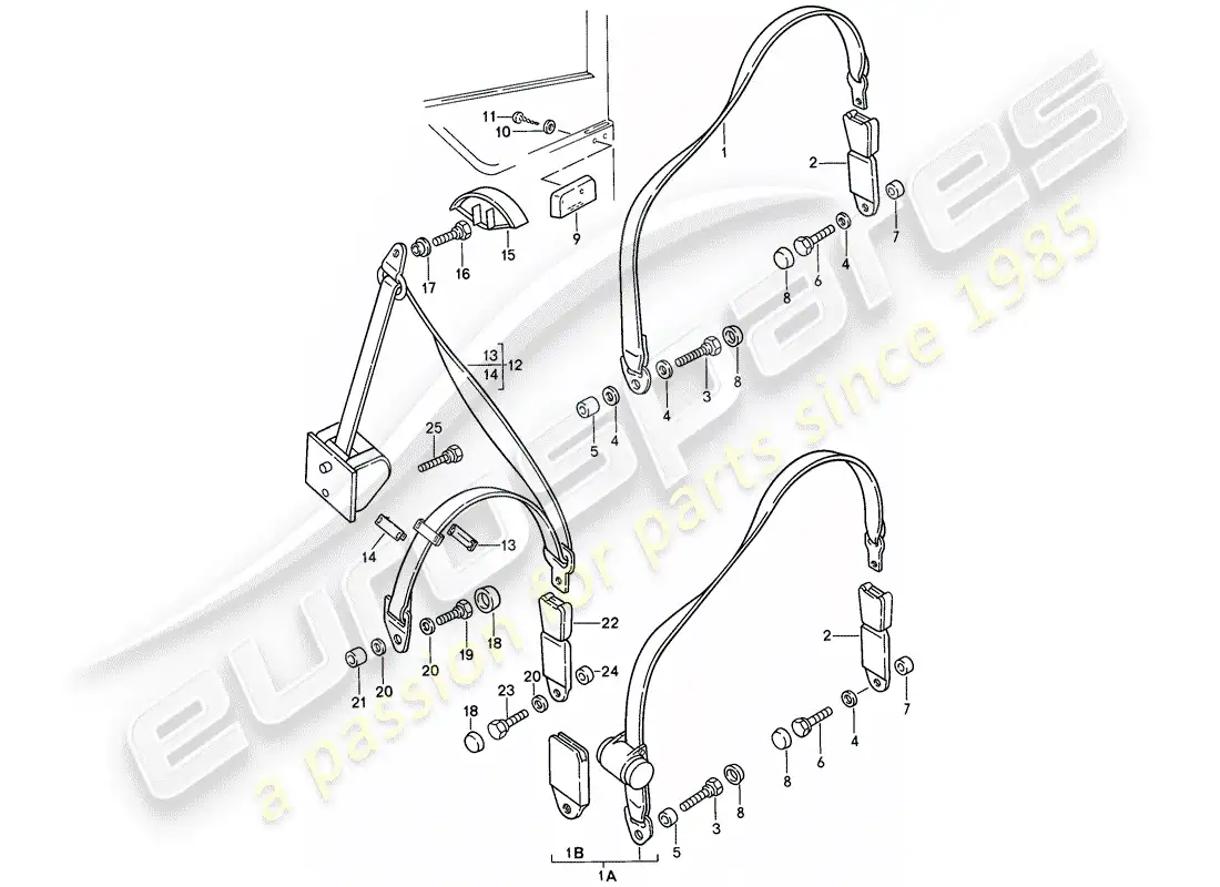 porsche 1986 (944) cinturón de seguridad - cinturón de regazo - manualmente diagrama de piezas