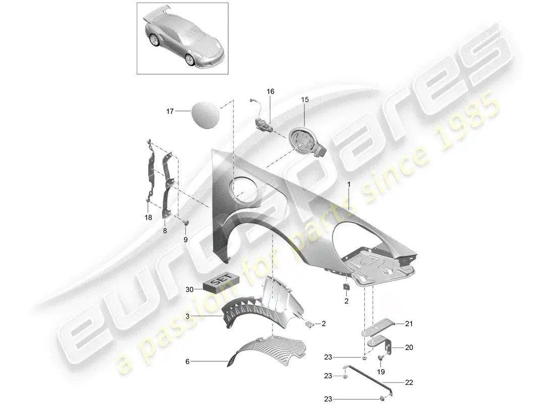 porsche 2018 (991-2 r/gt3/rs) defensa diagrama de piezas