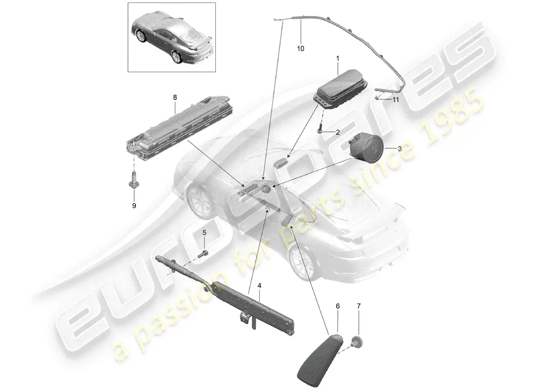 porsche 2017 (991-2 r/gt3/rs) bolsa de aire diagrama de piezas