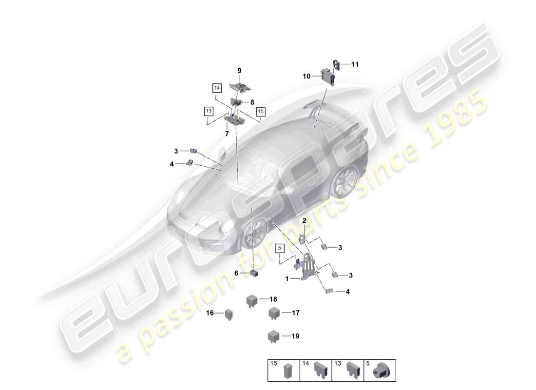 porsche 2025 (992-2 gt3) diagrama de piezas del tablero de control eléctrico central