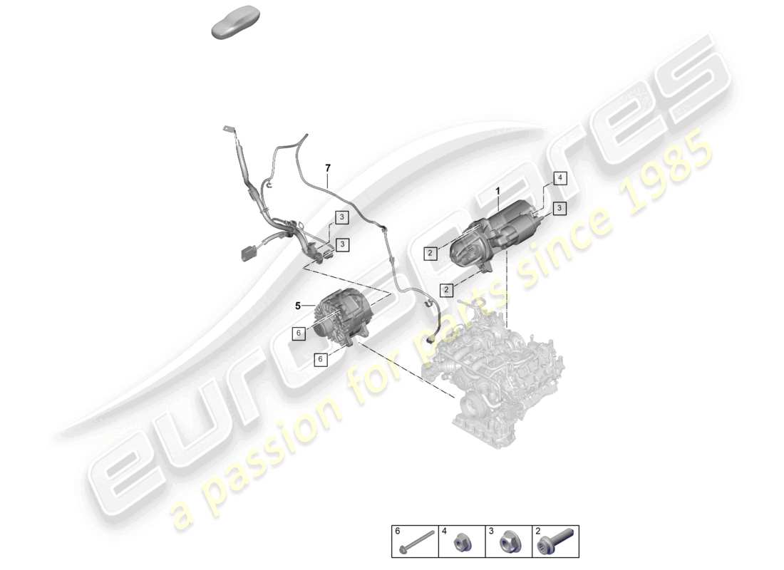 porsche 2025 (panamera 976) diagrama de piezas del alternador de arranque