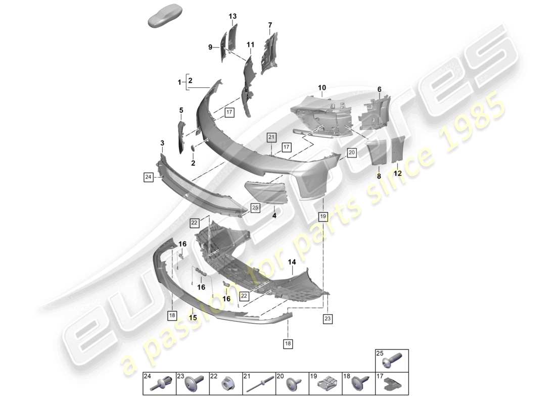 porsche 2025 (992-2 gt3) diagrama de piezas del parachoques delantero gt3