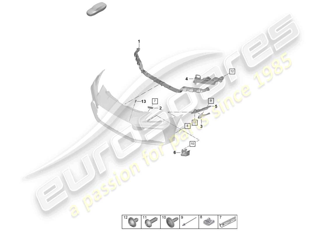 porsche 2025 (panamera 976) diagrama de piezas de los sujetadores del parachoques delantero