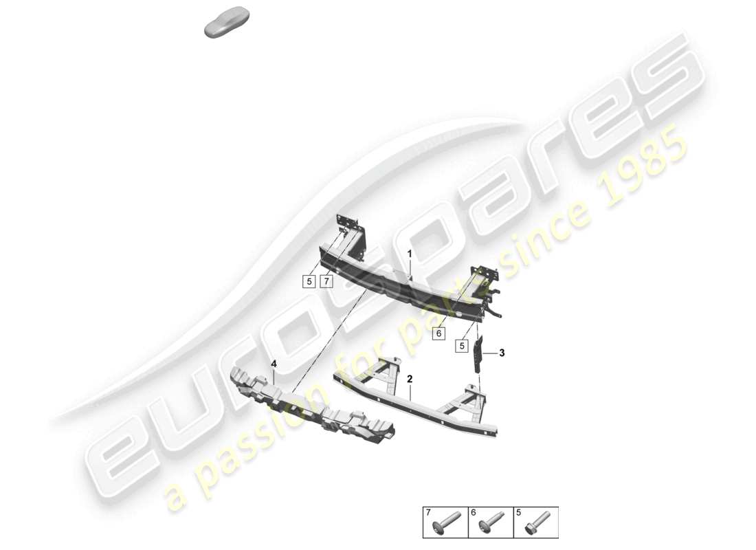 porsche 2025 (macan-e) diagrama de piezas del soporte de parachoques delantero y soporte de montaje