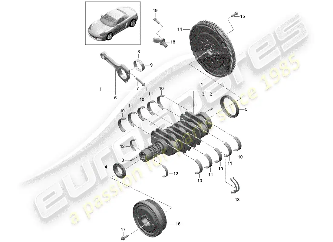 porsche 2017 (718 boxster) cigüeñal diagrama de piezas