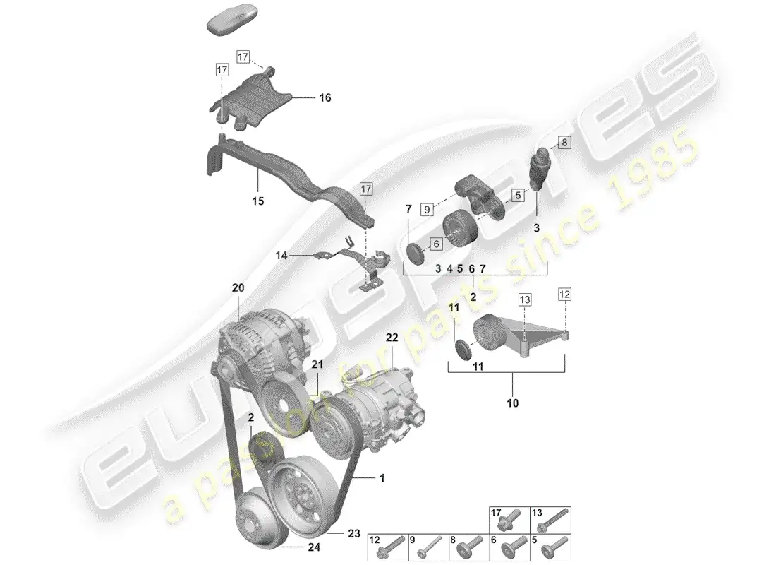 porsche 2020 (992-1) cinturón acanalado en v diagrama de piezas