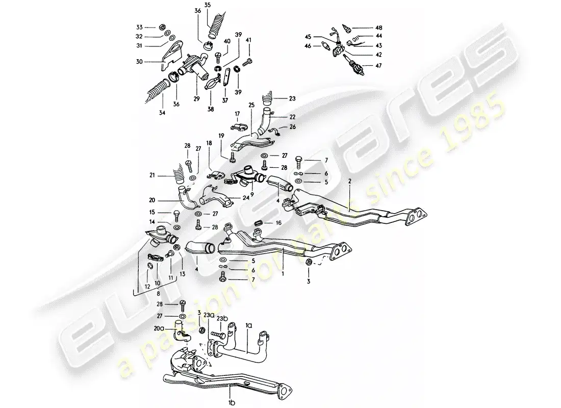 porsche 1970 (914) sistema de escape - núcleo del calentador diagrama de piezas
