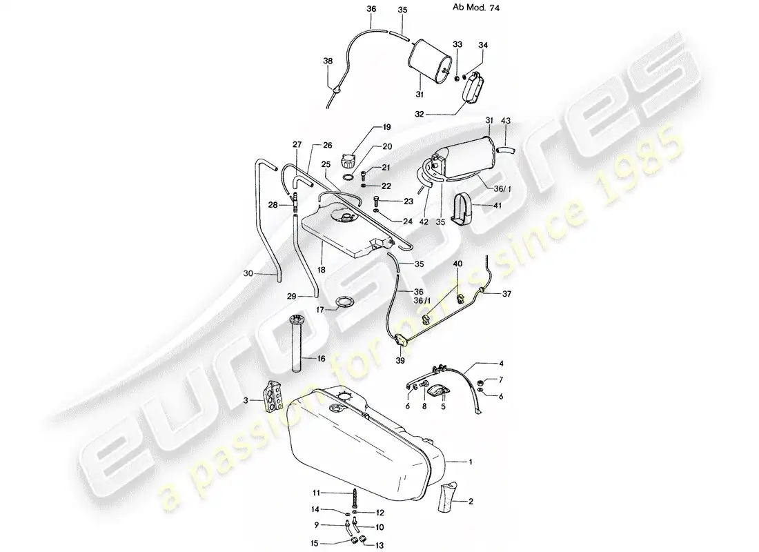 porsche 1970 (914) tanque de combustible - d - mj 1974>> diagrama de piezas