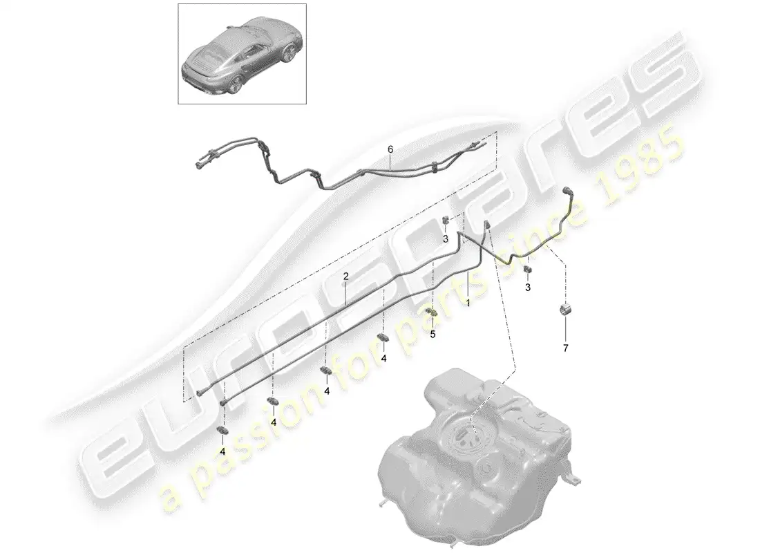 porsche 2020 (991-2 turbo) línea de combustible diagrama de piezas